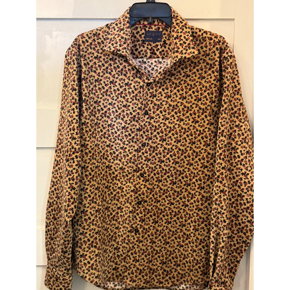 Day & Age Mini Floral Micro Corduroy Button Up Shirt Womens Large 70s Look
